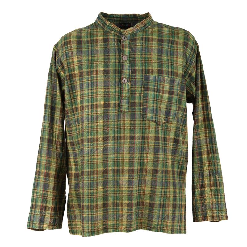 Oversized Madras Check Collarless Shirt