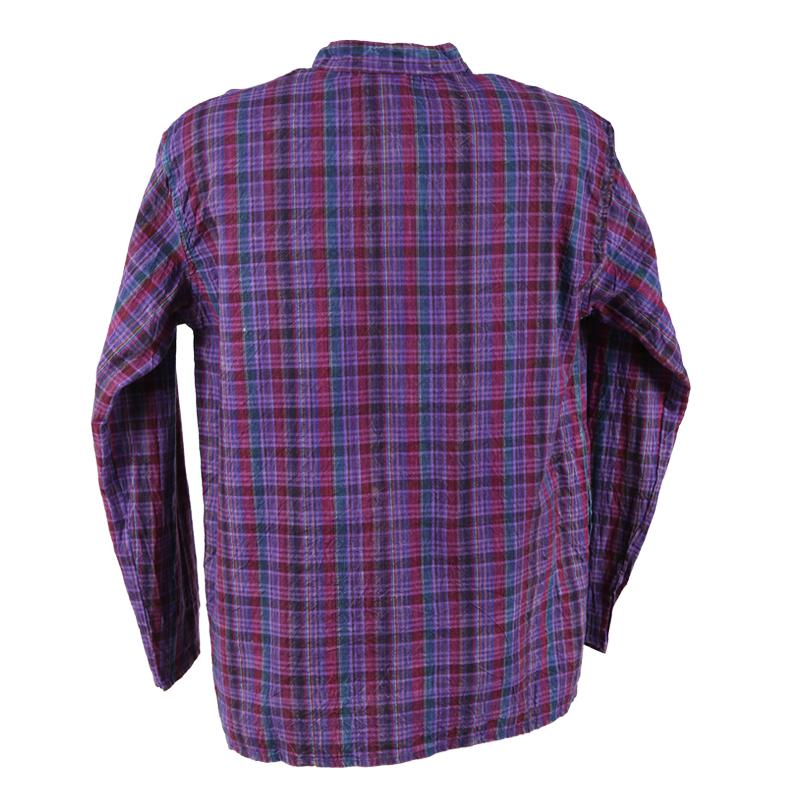 Oversized Madras Check Collarless Shirt