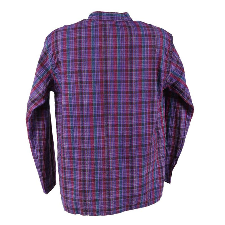 Oversized Madras Check Collarless Shirt