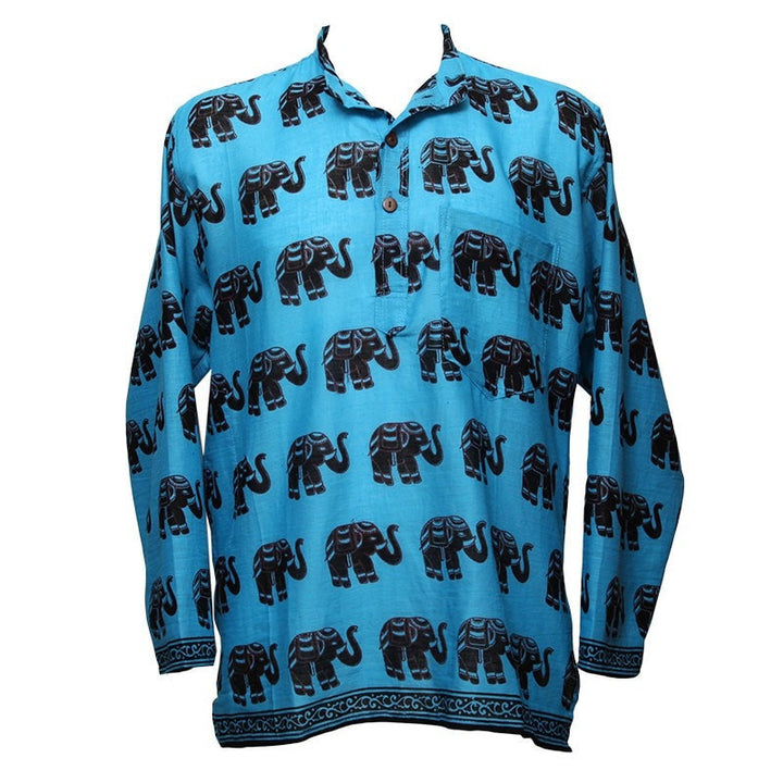 Elephant Printed Collarless Shirt