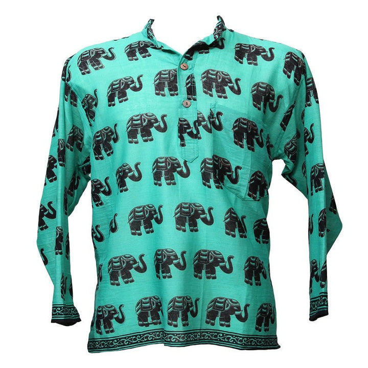 Elephant Printed Collarless Shirt