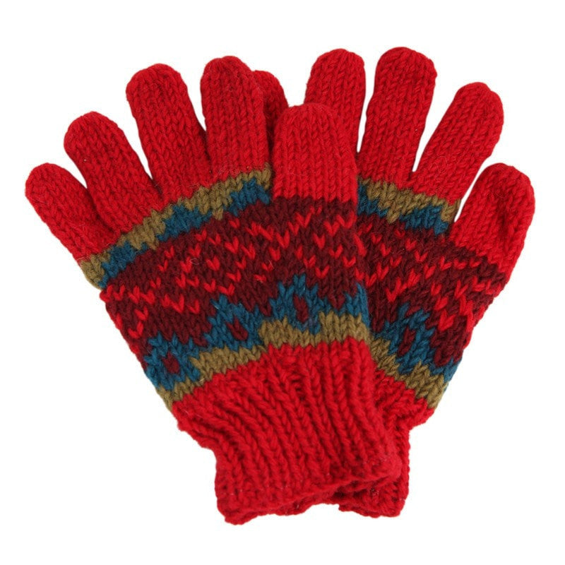 Woollen Red Patterned Gloves