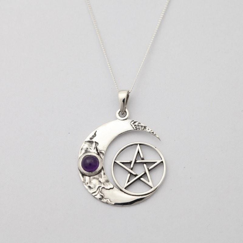 Pentagram Moon & Amethyst Necklace