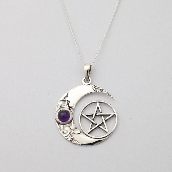 Pentagram Moon & Amethyst Necklace