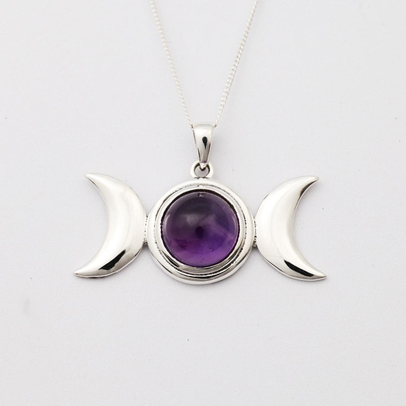 Amethyst Triple Moon Pendant Necklace