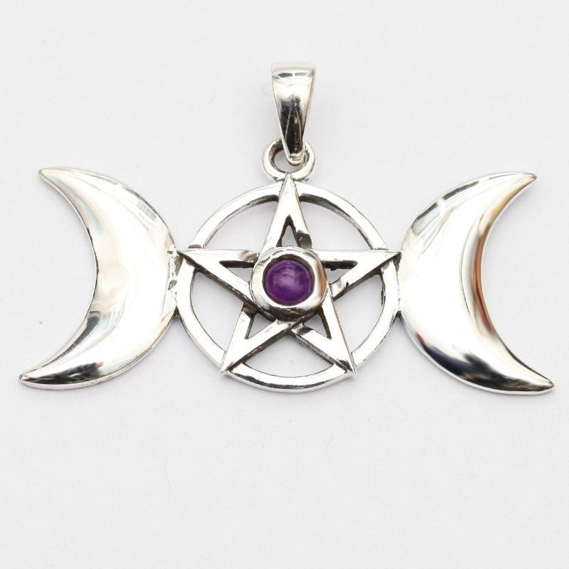 Triple Pentagram Moon Necklace