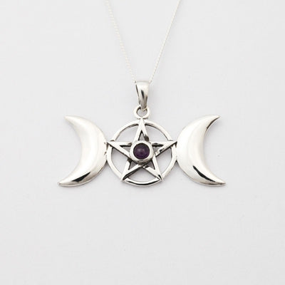 Triple Pentagram Moon Necklace