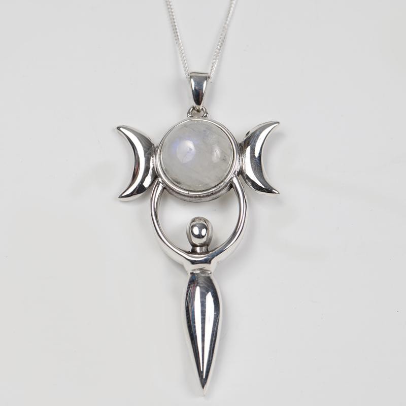 Moonstone Goddess with Triple Moon Pendant Necklace