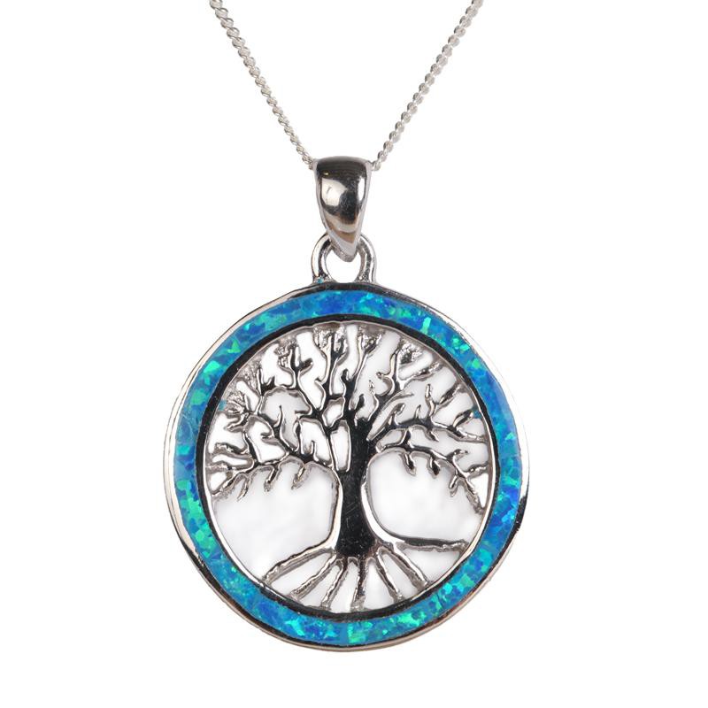 Silver Tree Of Life Fire Opal Pendant Necklace
