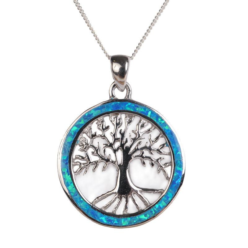 Silver Tree Of Life Fire Opal Pendant