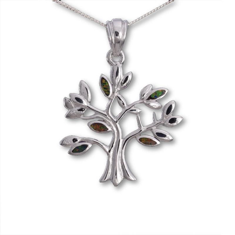 Tree Of Life Fire Opal Pendant Necklace