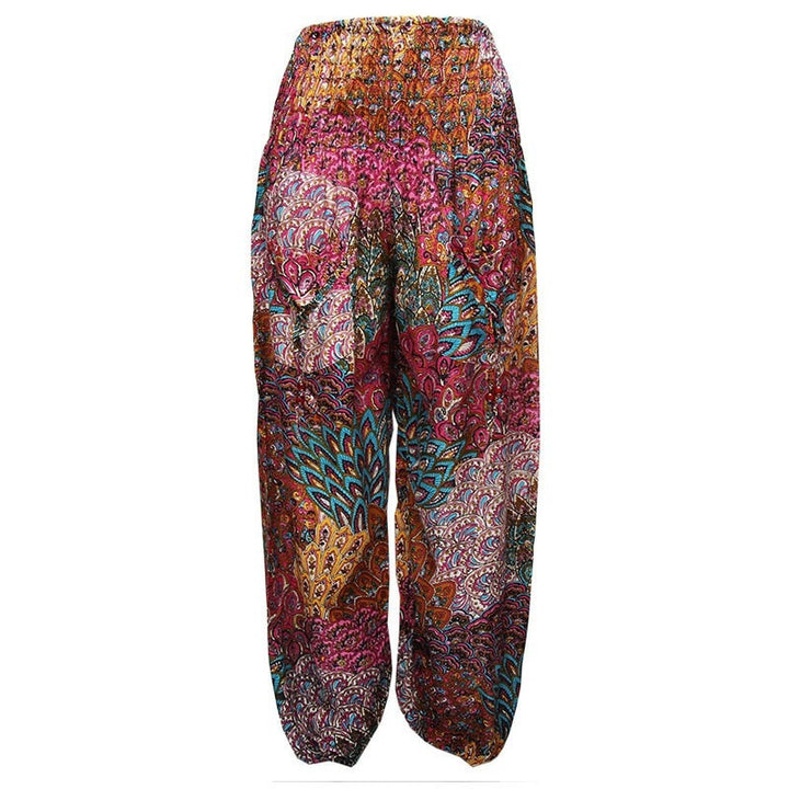 Paisley Leaf High Crotch Harem Pants - Fuchsia