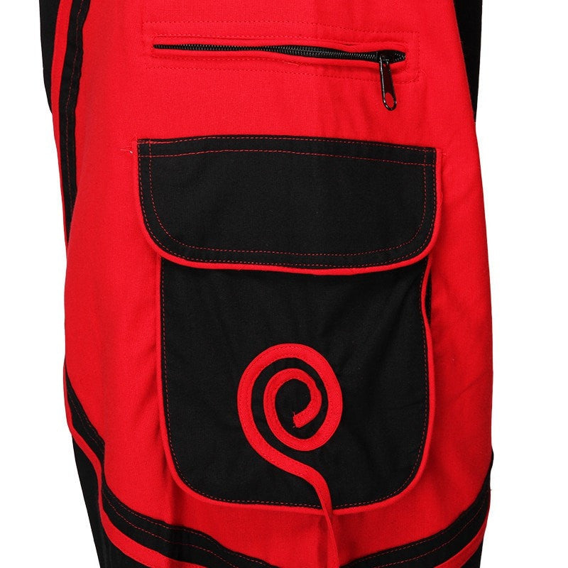 Harem Trousers Drop Crotch Spiral pattern pocket - Red/Black, close up of spiral pocket