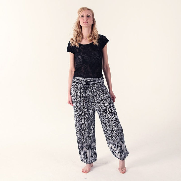 Elephant Monochrome Print Harem Trousers