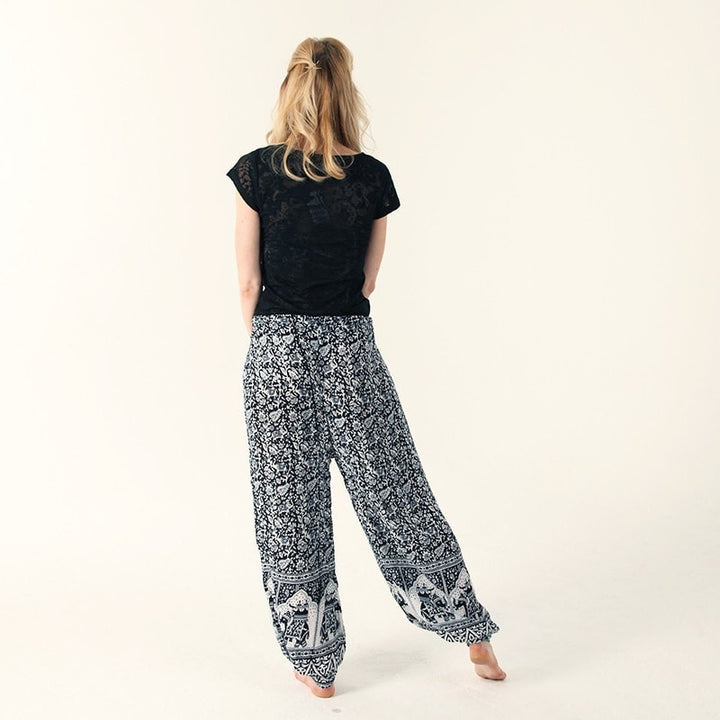 Elephant Monochrome Print Harem Trousers