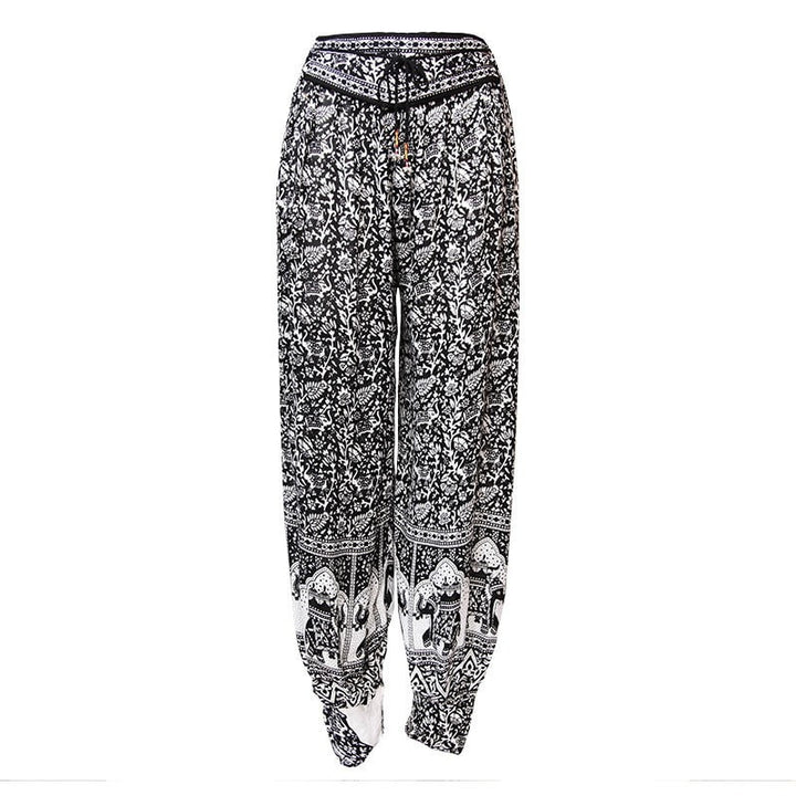 Elephant Monochrome Print Harem Trousers