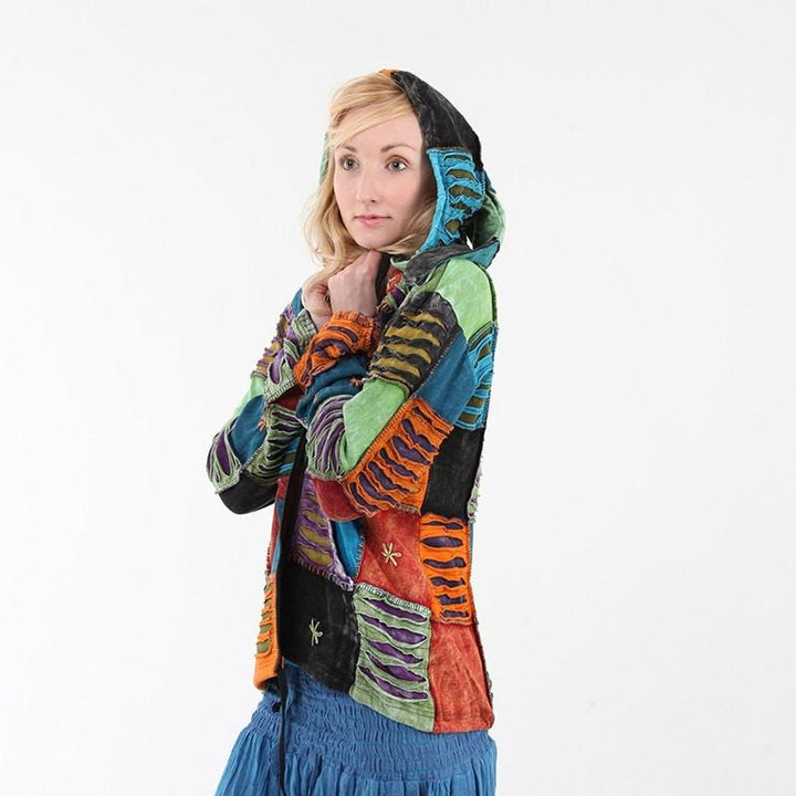 Contrast Rips Zip Up Hoodie..