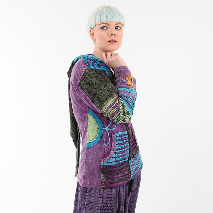 Pixie Stonewashed Appliqué Flower Hoodie..