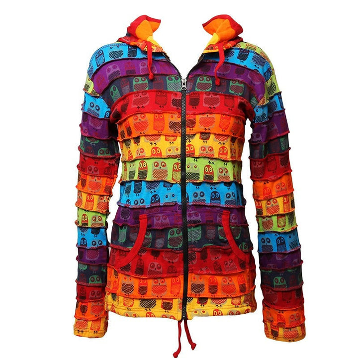 Rainbow Owl Print Hooded Top