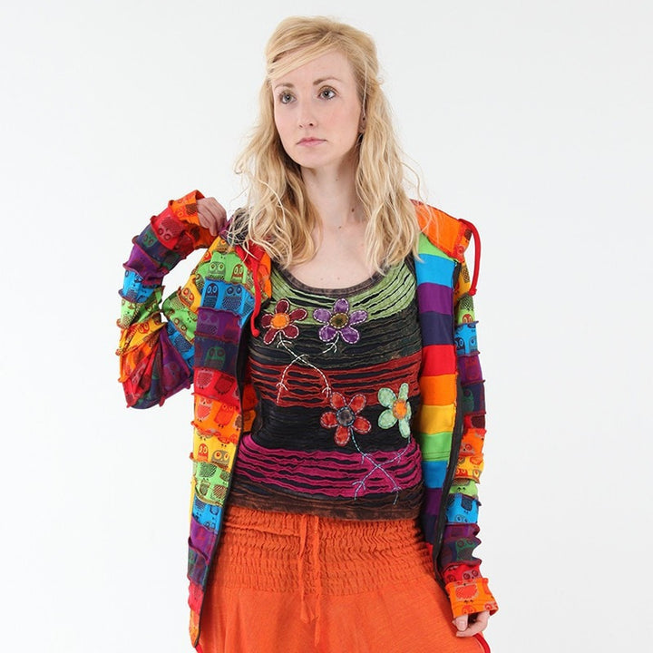 Rainbow Owl Print Hooded Top