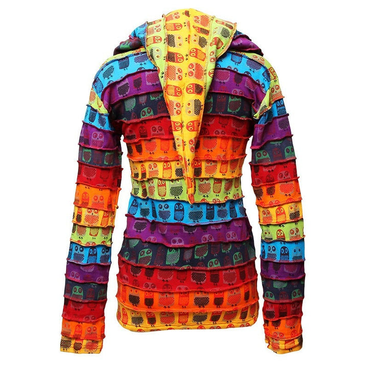 Rainbow Owl Print Hooded Top