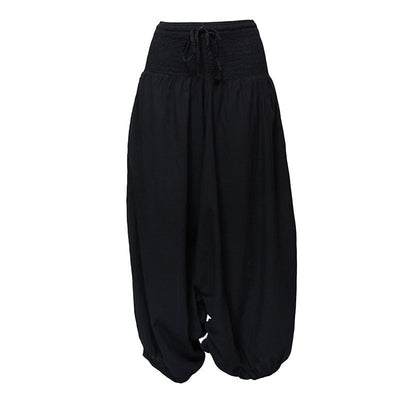  the back image of very low drop crotch baggy harem pants in black