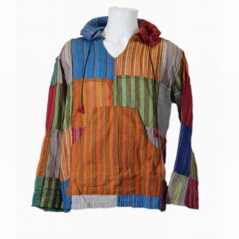 Patchwork Shirt, With Hood & Kangaroo Pouch