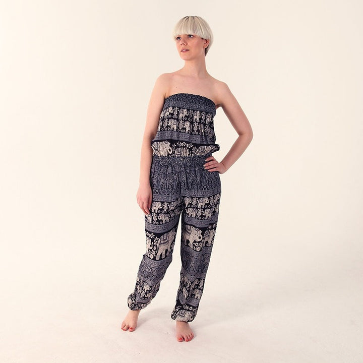 Elephant Printed Bandeau Jumpsuit