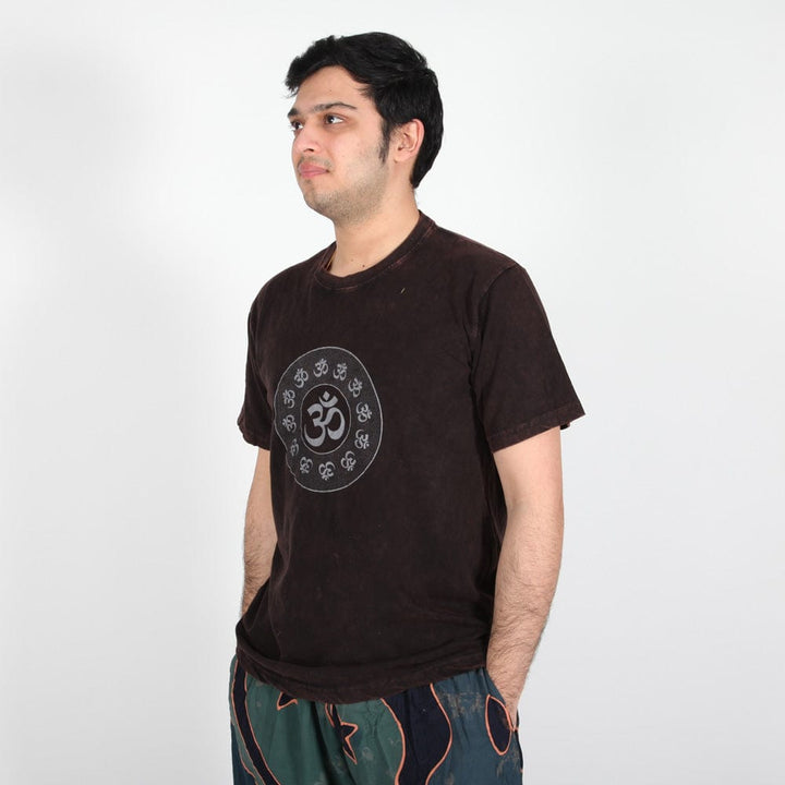 Circle Om Print Acid Wash T-Shirt..