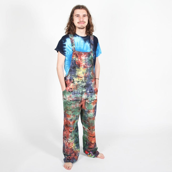 Men's Tie Dye Mushroom Print Dungarees