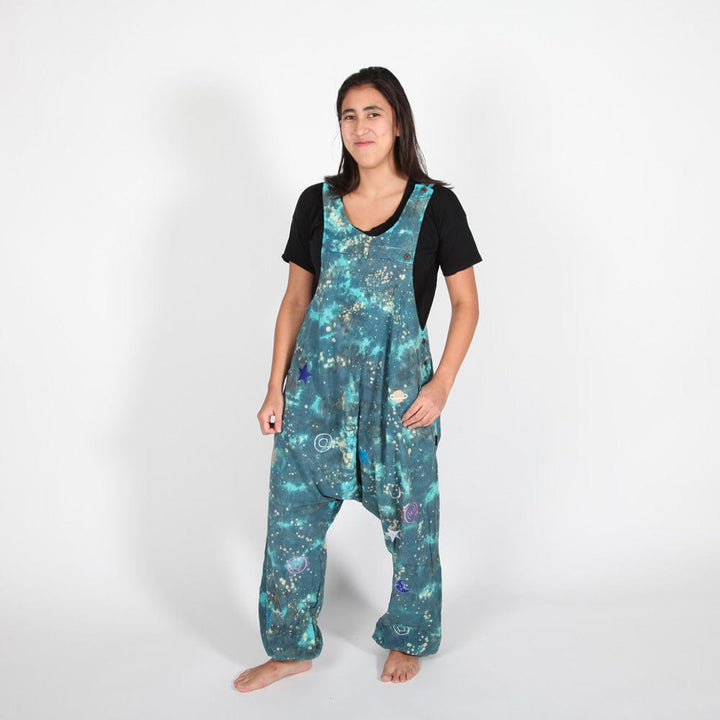 Embroidered Celestial Tie Dye Dungarees