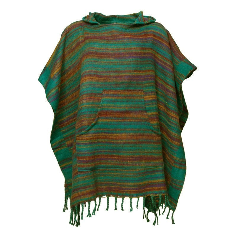 Warm Indian Hooded Poncho Green