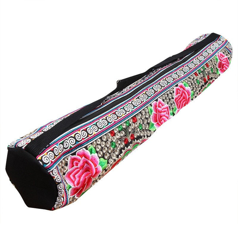 Yoga Mat Bag With Embroidered Lotus Flower