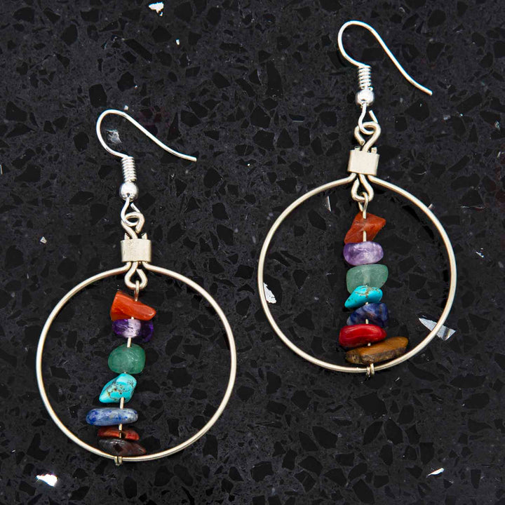 Semi Precious Stone Hoop Earrings