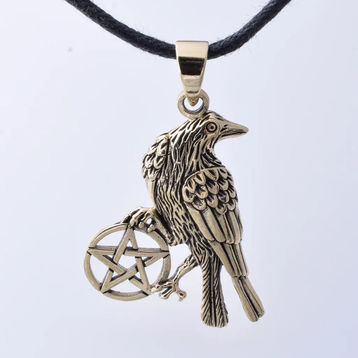 Solid Bronze Raven Pentagram Pendant