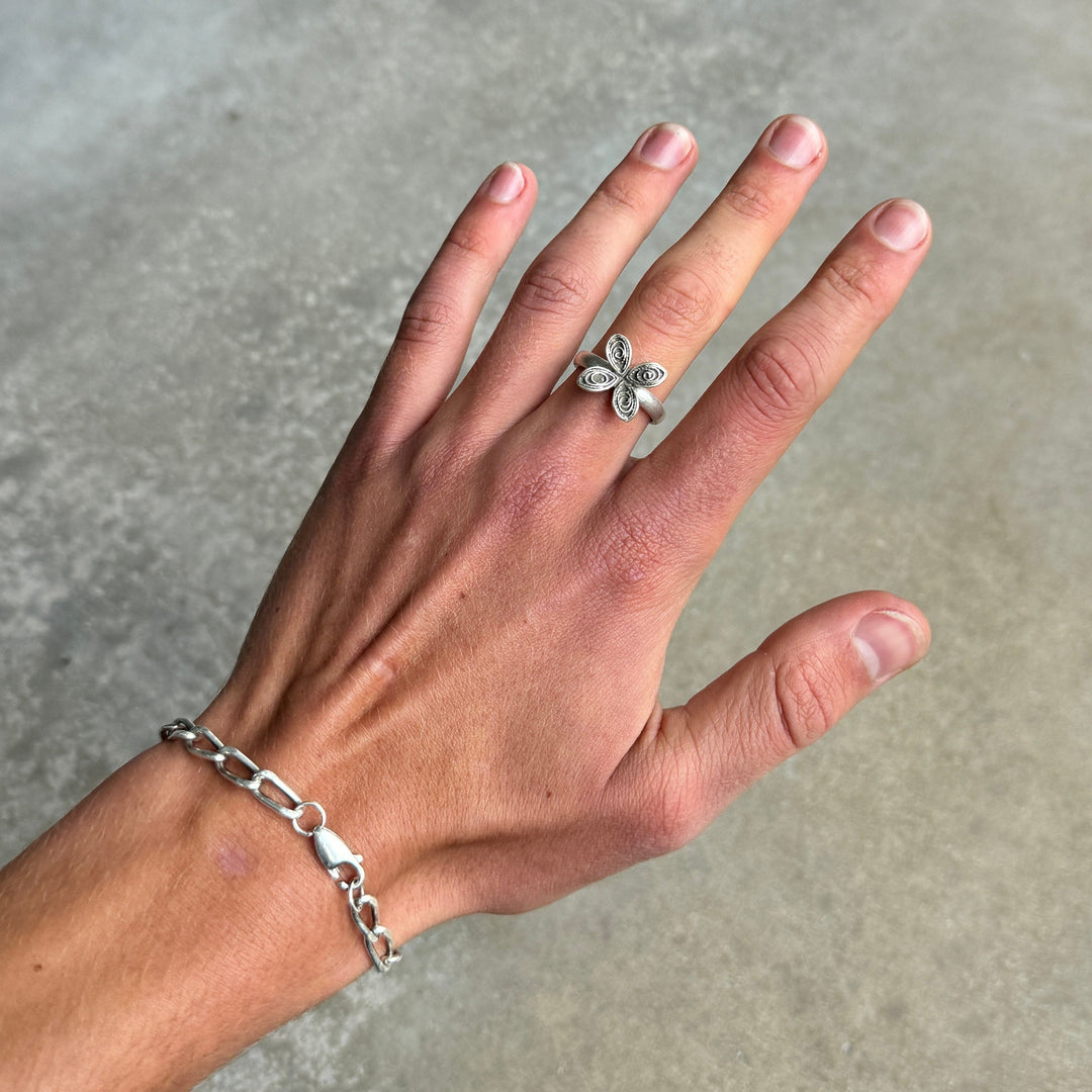 4 Petal Flower Silver Ring