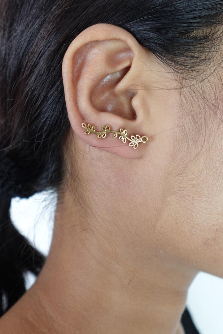 Celestial Garden Brass Ear Climber - Starlit Path, Wildflower Trail, Golden Vine.