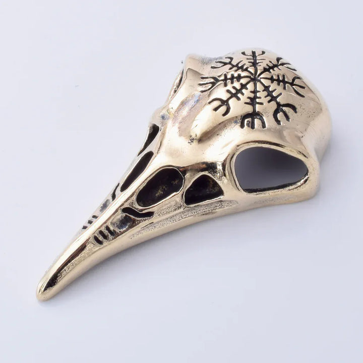 Solid bronze ravens skull pendant
