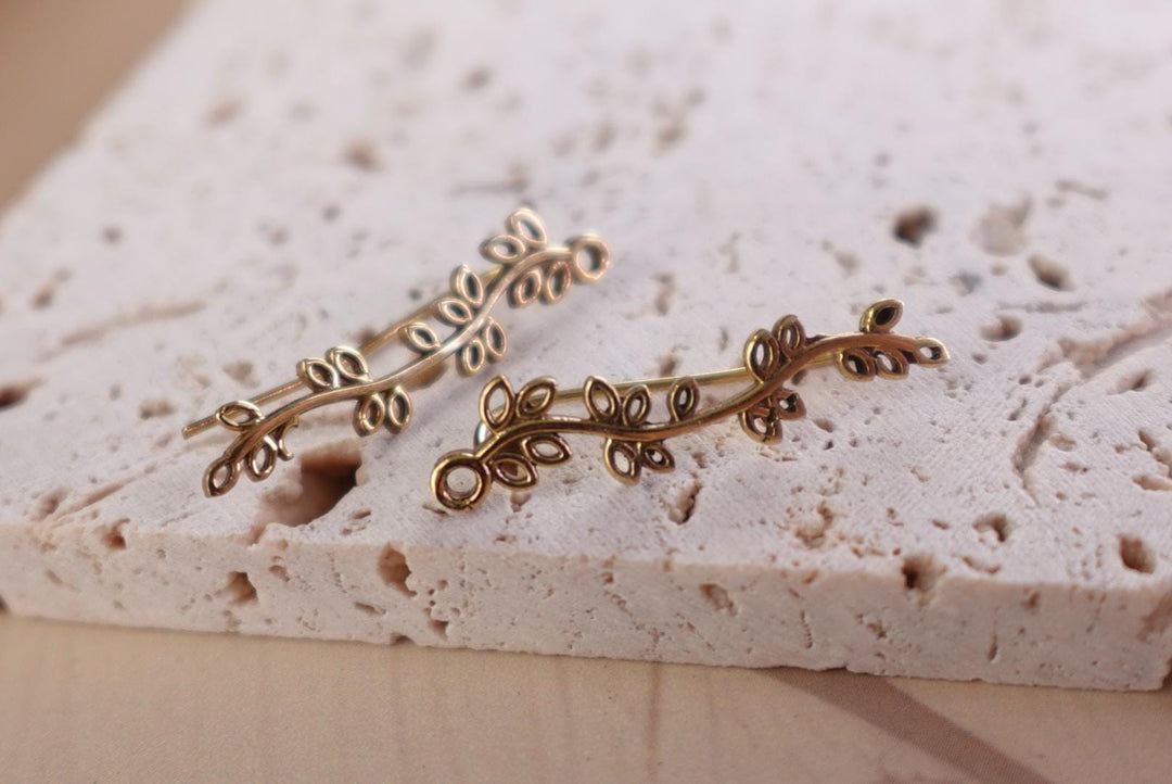 Celestial Garden Brass Ear Climber - Starlit Path, Wildflower Trail, Golden Vine.