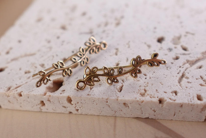 Celestial Garden Brass Ear Climber - Starlit Path, Wildflower Trail, Golden Vine.