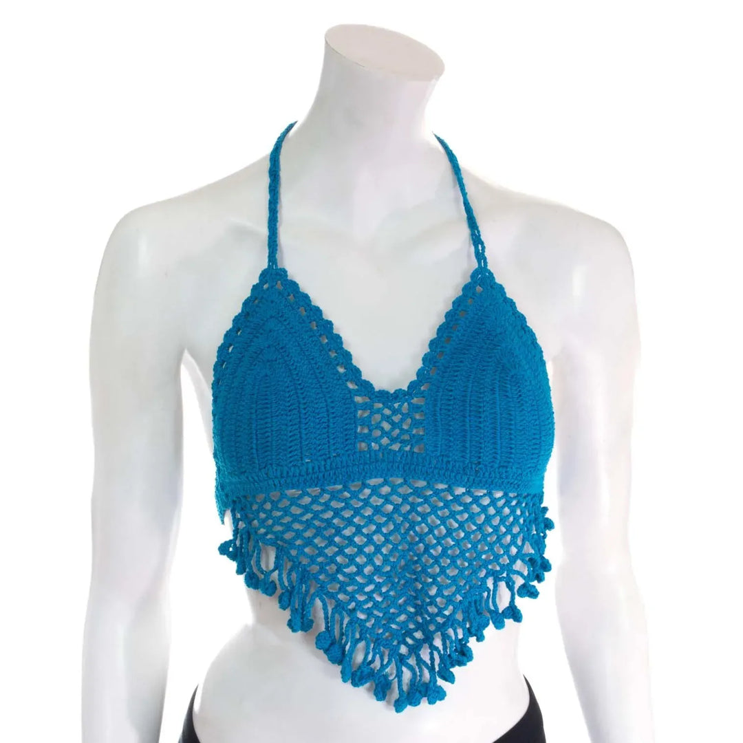 Crochet Halter Neck Bralette Tassel Top
