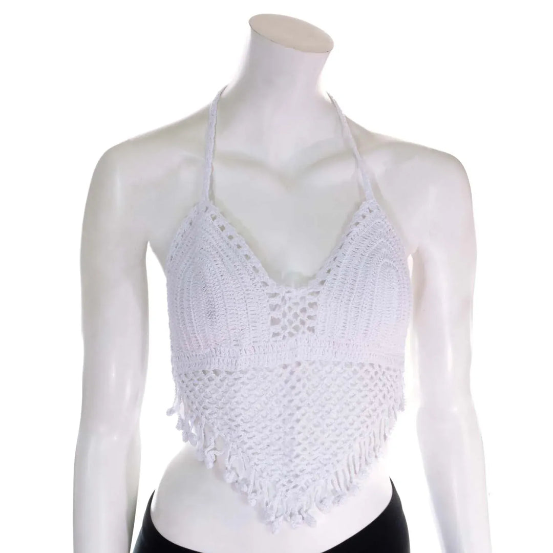 Crochet Halter Neck Bralette Tassel Top