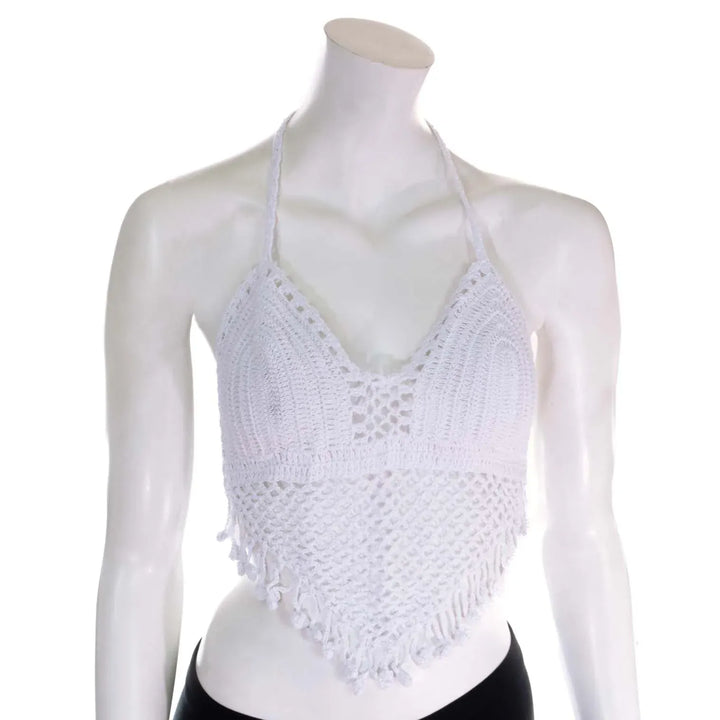 Crochet Halter Neck Bralette Tassel Top
