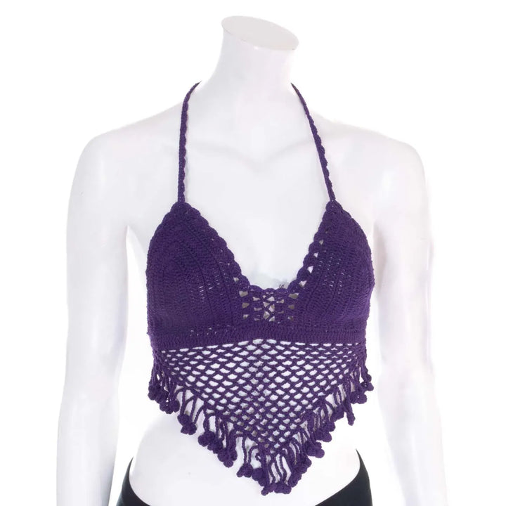 Crochet Halter Neck Bralette Tassel Top
