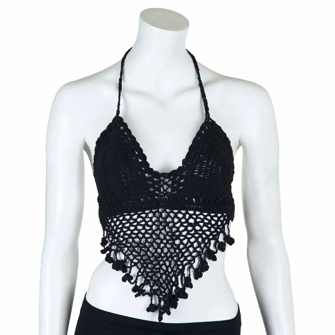 Crochet Halter Neck Bralette Tassel Top