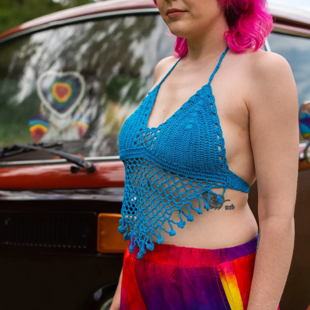 Crochet Halter Neck Bralette Tassel Top