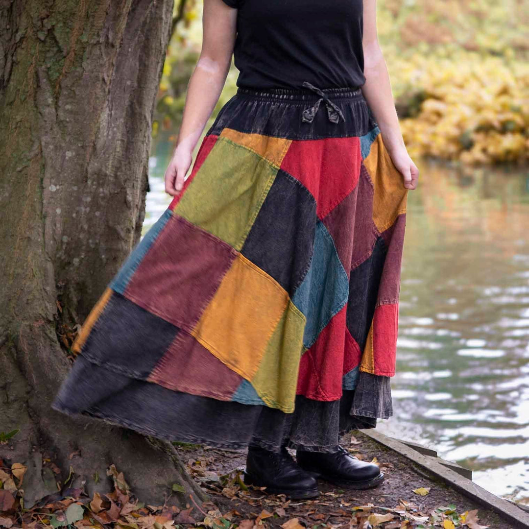 Stonewashed Patchwork Skirt – The Hippy Clothing