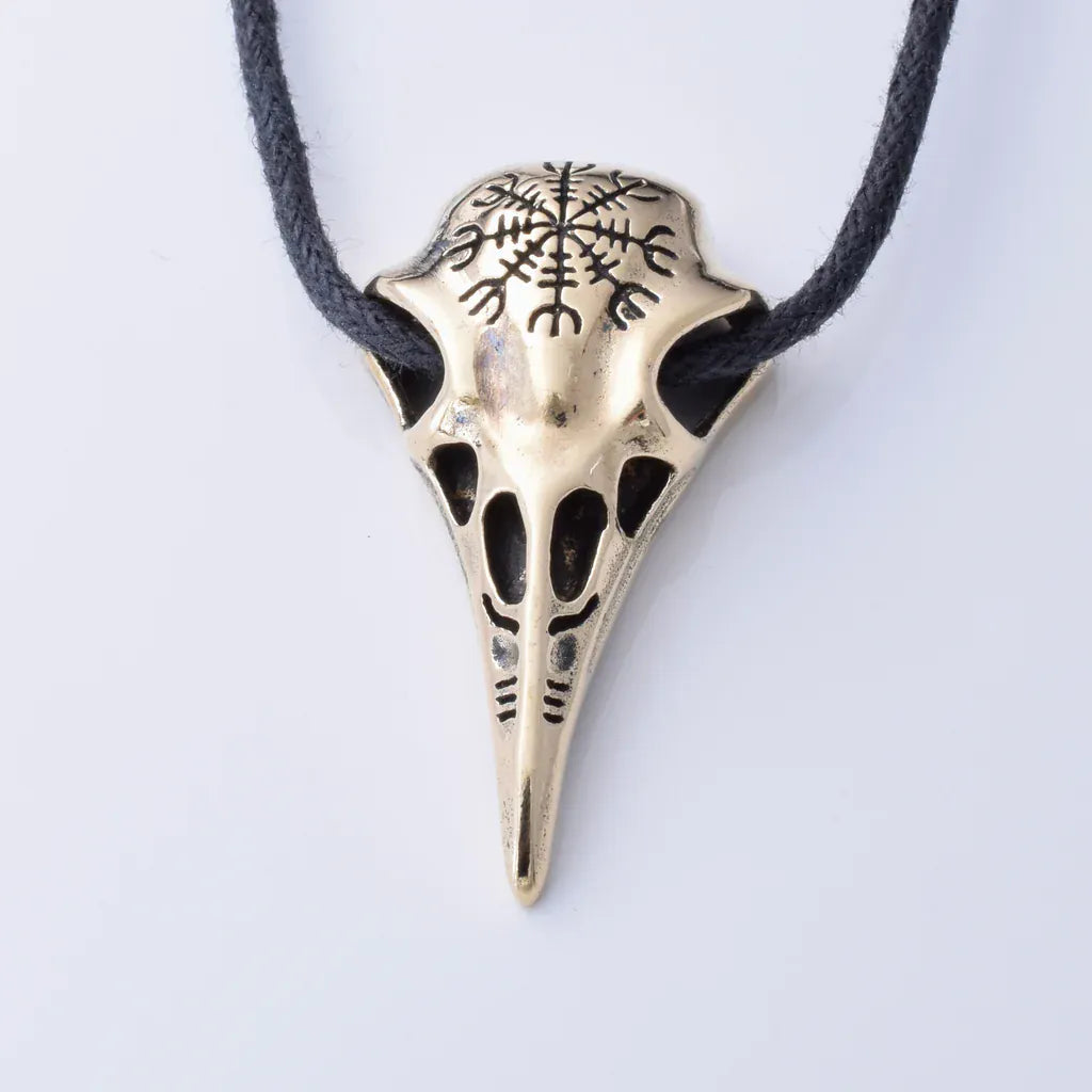 Solid bronze ravens skull pendant