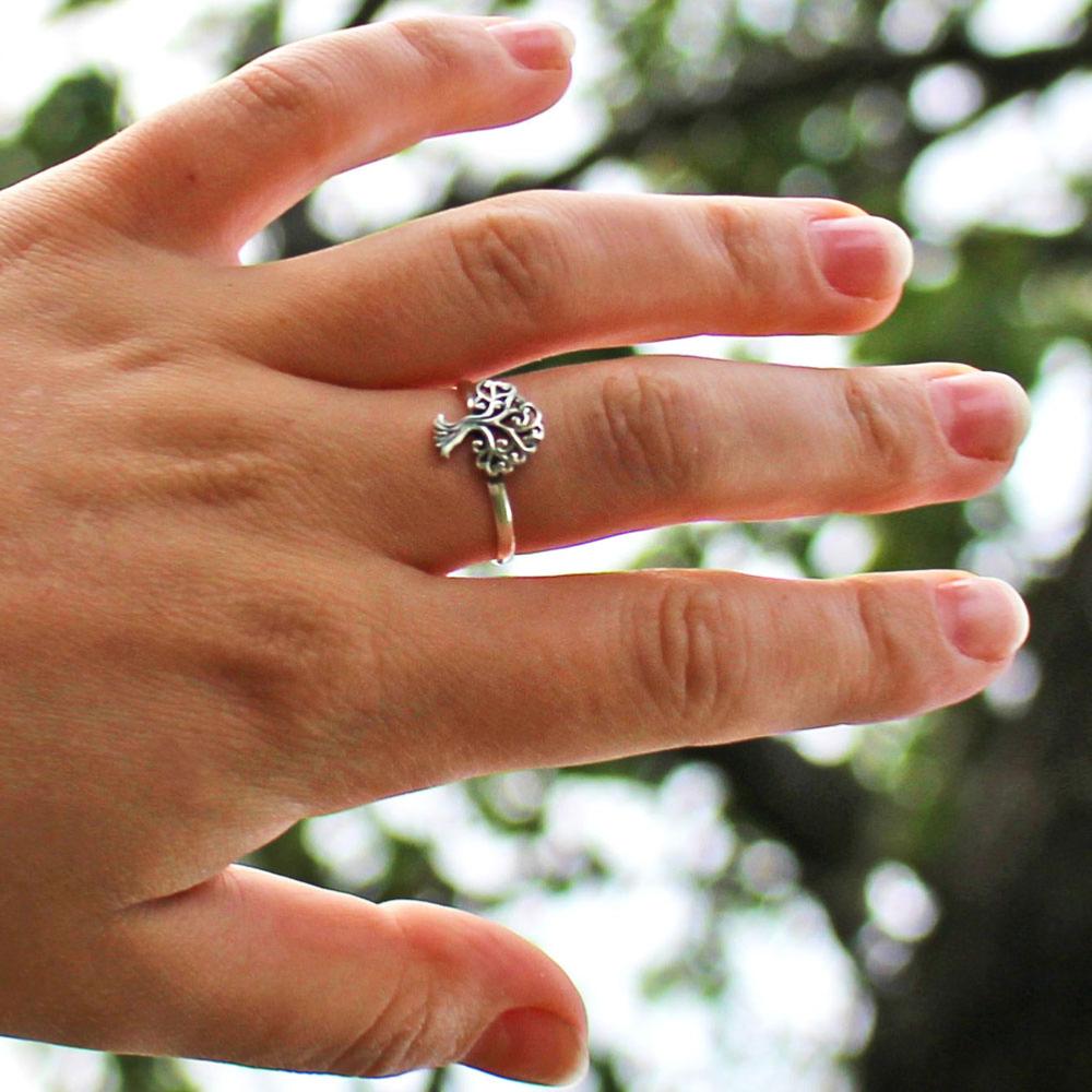 Tree of Life, Adjustable Ring, silver colour