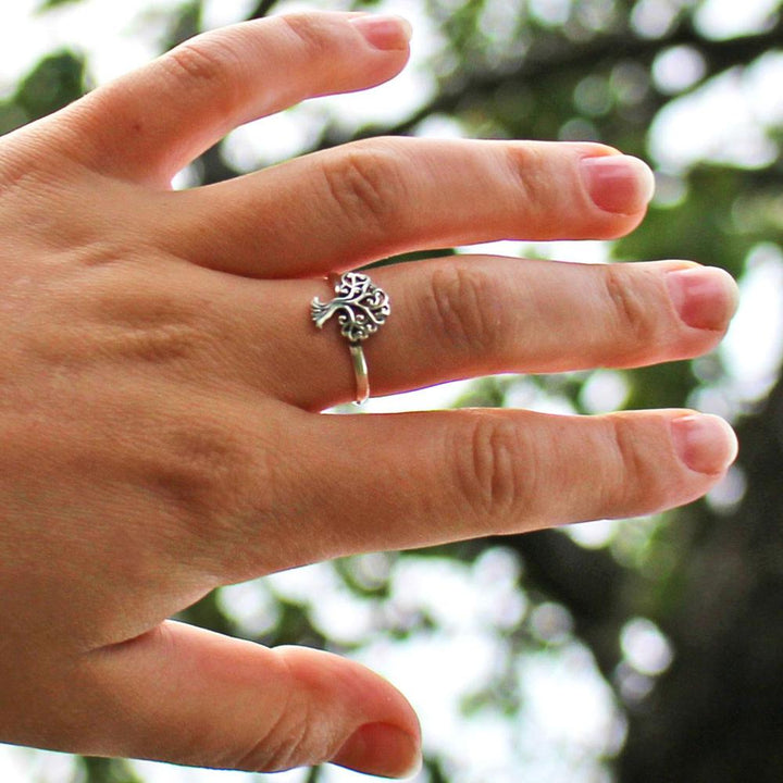 Tree of Life, Adjustable Ring, silver colour